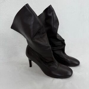 Bibi Lou Brown Leather Slouch Mid Calf Heel Boots Women's Size 36‎ US 6